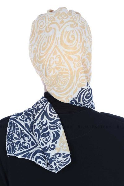 Regina - Marineblauw & Geel Chiffon Instant Turban