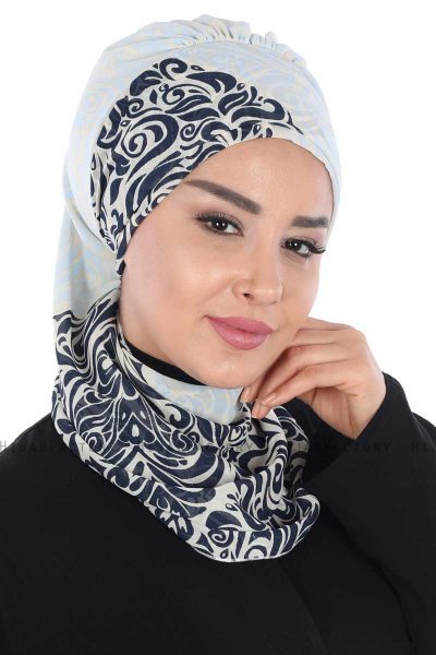 Regina - Marineblauw & Lichtblauw Chiffon Instant Turban