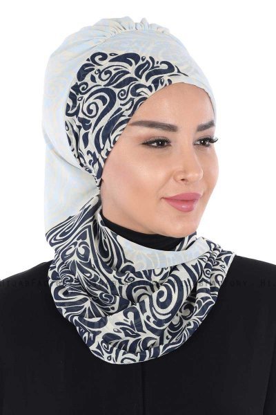 Regina - Marineblauw & Lichtblauw Chiffon Instant Turban