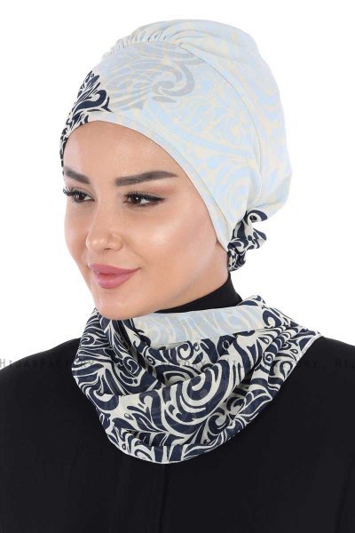 Regina - Marineblauw & Lichtblauw Chiffon Instant Turban