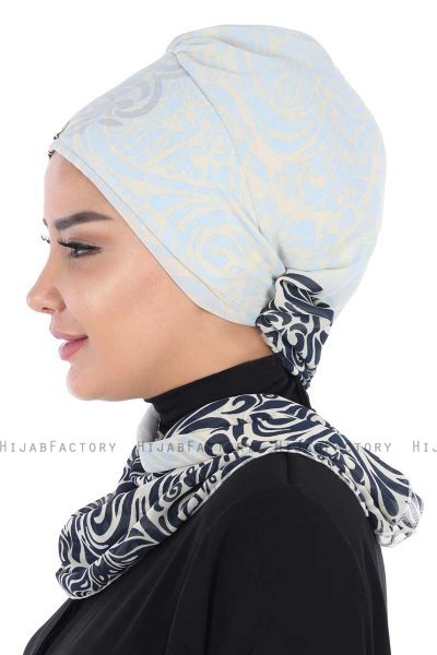 Regina - Marineblauw & Lichtblauw Chiffon Instant Turban