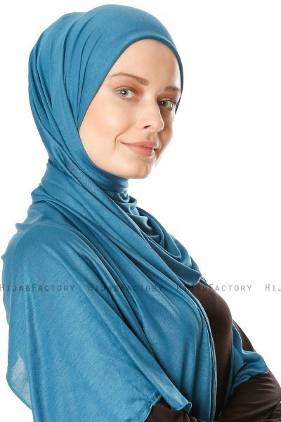 Seda - Benzine Blauw Jersey Hijab - Ecardin