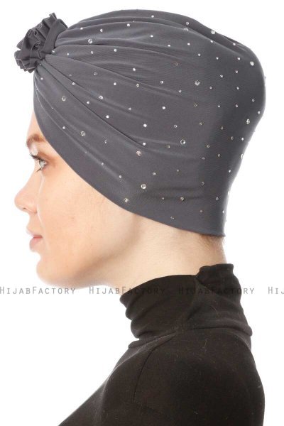 Shereen - Anthracite Crepe Chiffon Turban - Sehr-i Sal