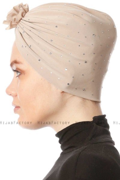 Shereen - Beige Crepe Chiffon Turban - Sehr-i Sal