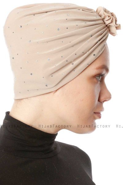 Shereen - Beige Crepe Chiffon Turban - Sehr-i Sal