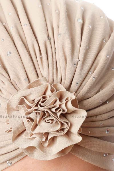 Shereen - Beige Crepe Chiffon Turban - Sehr-i Sal