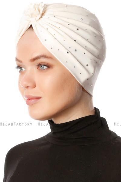 Shereen - Creme Crepe Chiffon Turban - Sehr-i Sal