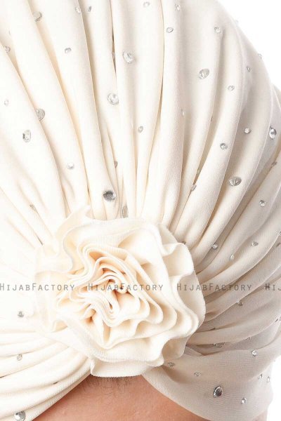 Shereen - Creme Crepe Chiffon Turban - Sehr-i Sal