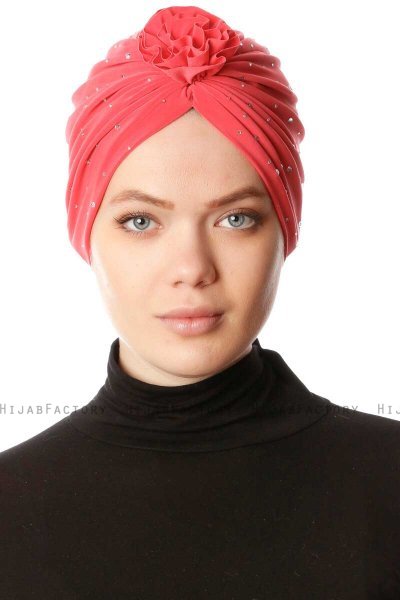 Shereen - Framboos Crepe Chiffon Turban - Sehr-i Sal