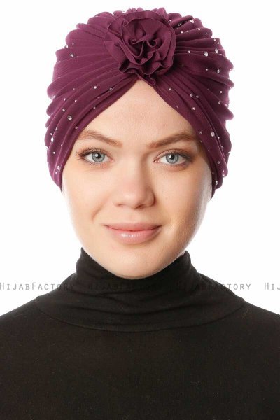 Shereen - Purper Crepe Chiffon Turban - Sehr-i Sal