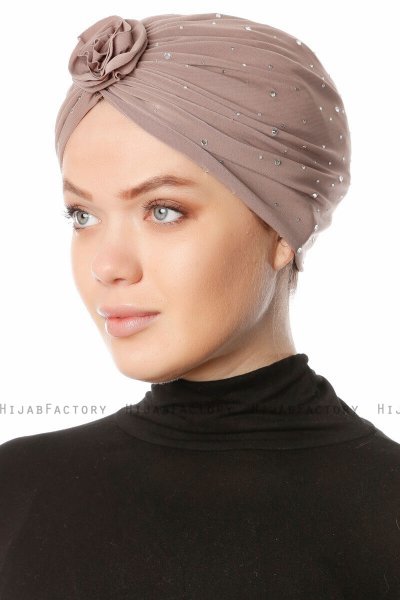 Shereen - Licht Taupe Crepe Chiffon Turban - Sehr-i Sal