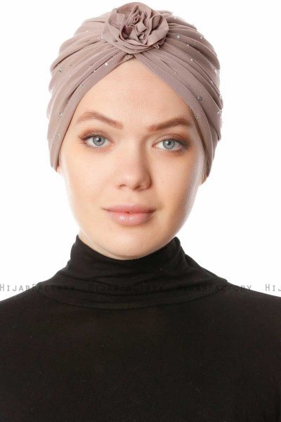 Shereen - Licht Taupe Crepe Chiffon Turban - Sehr-i Sal