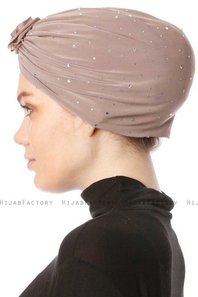 Shereen - Licht Taupe Crepe Chiffon Turban - Sehr-i Sal