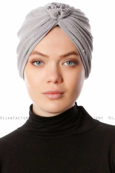 Shereen - Lichtgrijs Crepe Chiffon Turban - Sehr-i Sal