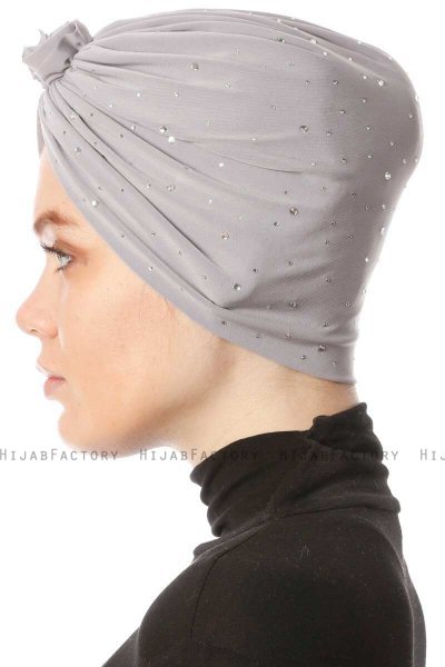 Shereen - Lichtgrijs Crepe Chiffon Turban - Sehr-i Sal
