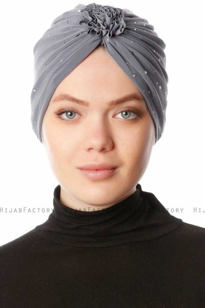 Shereen - Donker Grijs Crepe Chiffon Turban - Sehr-i Sal