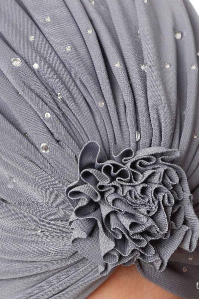 Shereen - Donker Grijs Crepe Chiffon Turban - Sehr-i Sal