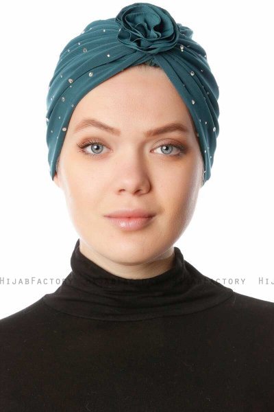 Shereen - Donkergroen Crepe Chiffon Turban - Sehr-i Sal