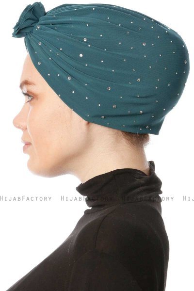 Shereen - Donkergroen Crepe Chiffon Turban - Sehr-i Sal