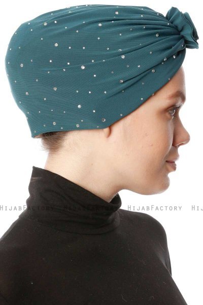 Shereen - Donkergroen Crepe Chiffon Turban - Sehr-i Sal