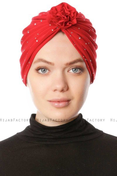 Shereen - Rood Crepe Chiffon Turban - Sehr-i Sal