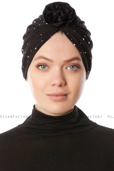 Shereen - Zwart Crepe Chiffon Turban - Sehr-i Sal
