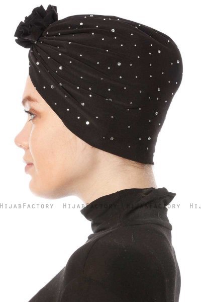Shereen - Zwart Crepe Chiffon Turban - Sehr-i Sal
