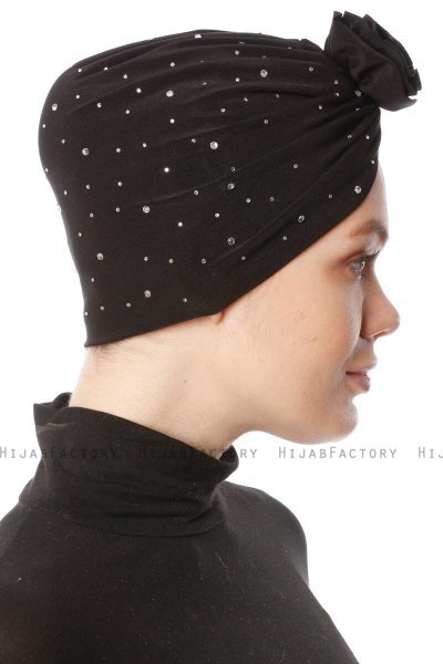 Shereen - Zwart Crepe Chiffon Turban - Sehr-i Sal