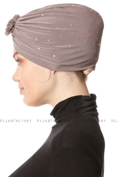 Shereen - Taupe Crepe Chiffon Turban - Sehr-i Sal