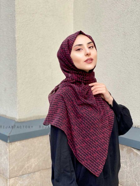 Shilan - Bordeaux Gedessineerde Crêpe Hijab - Mirach