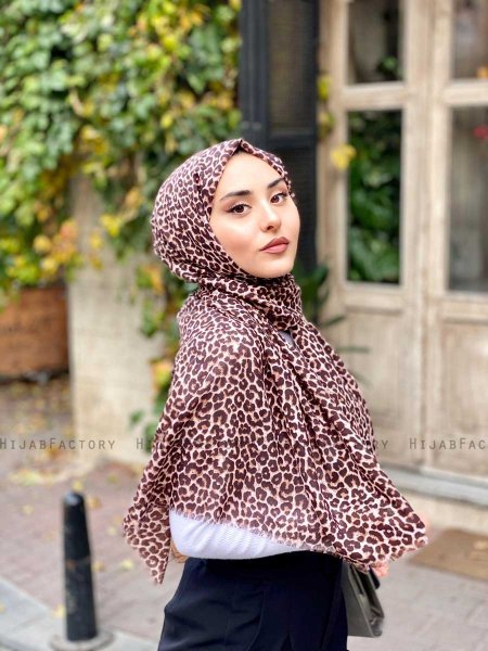 Suha - Katoenen Hijab In Bruin Luipaardpatroon