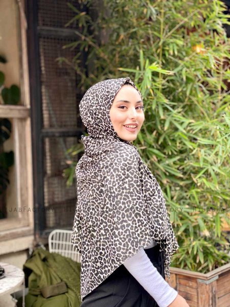 Suha - Katoenen Hijab In Khaki Luipaardpatroon