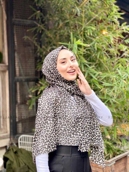 Suha - Katoenen Hijab In Khaki Luipaardpatroon