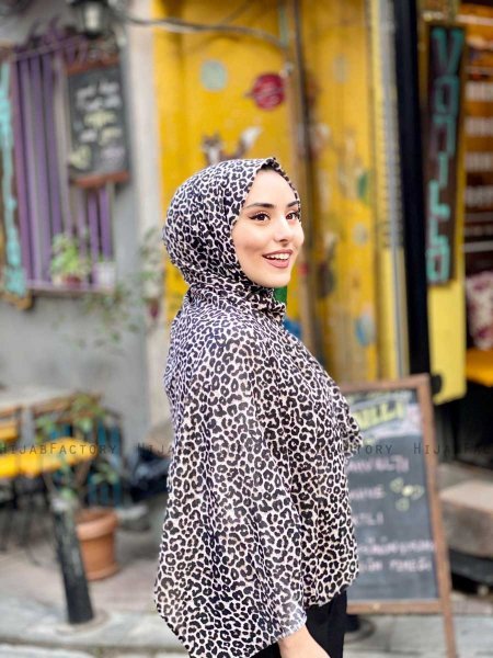Suha - Katoenen Hijab In Taupe Luipaardpatroon
