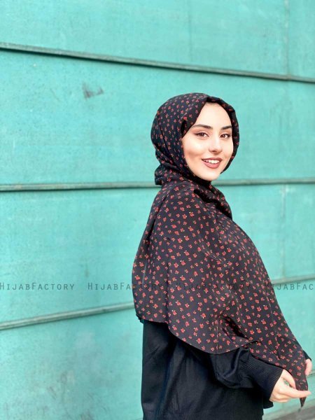 Tahia - Zwart Gedessineerde Crêpe Hijab - Mirach