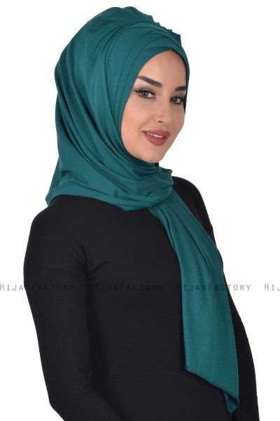 Tamara - Donkergroen Katoenen Praktisch Hijab