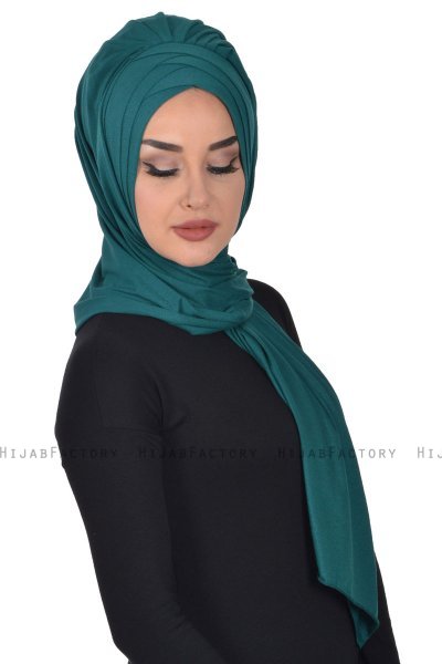 Tamara - Donkergroen Katoenen Praktisch Hijab