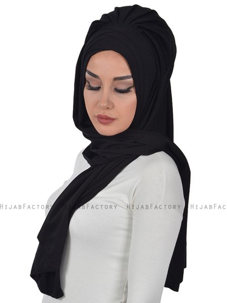 Tamara - Zwart Katoenen Praktisch Hijab