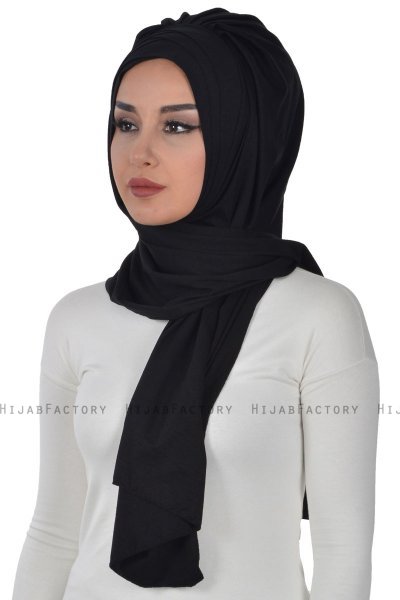 Tamara - Zwart Katoenen Praktisch Hijab
