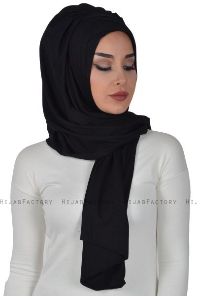 Tamara - Zwart Katoenen Praktisch Hijab