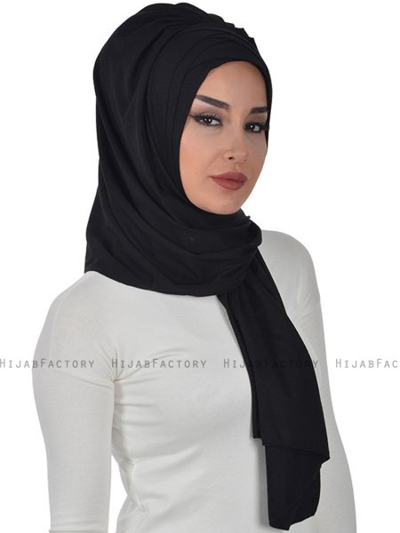 Tamara - Zwart Katoenen Praktisch Hijab