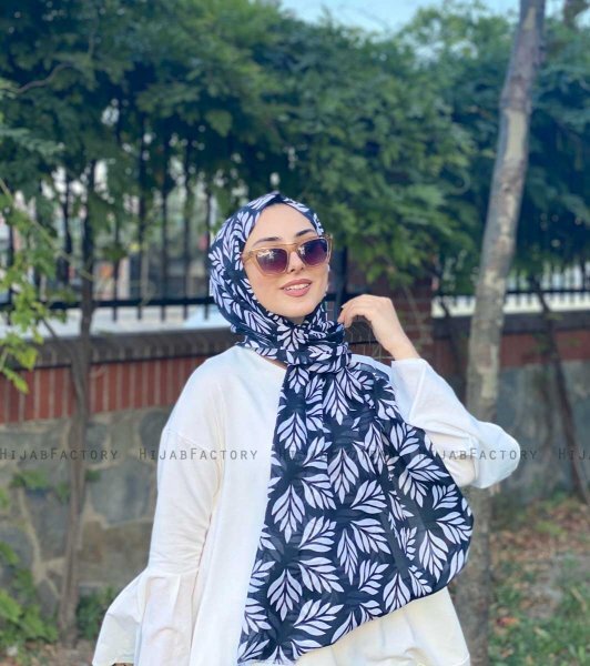 Tanaz - Zwart Gedessineerde Katoen Hijab
