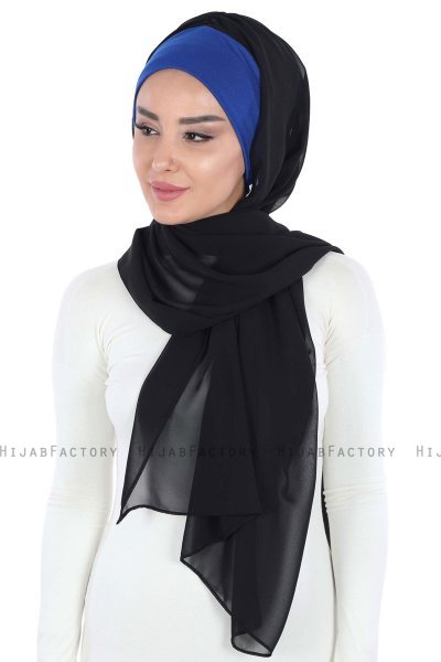 Vera - Blauw & Zwart Praktisch Chiffon Hijab