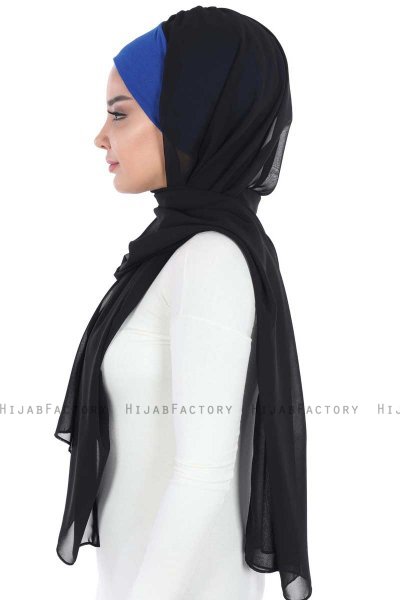 Vera - Blauw & Zwart Praktisch Chiffon Hijab