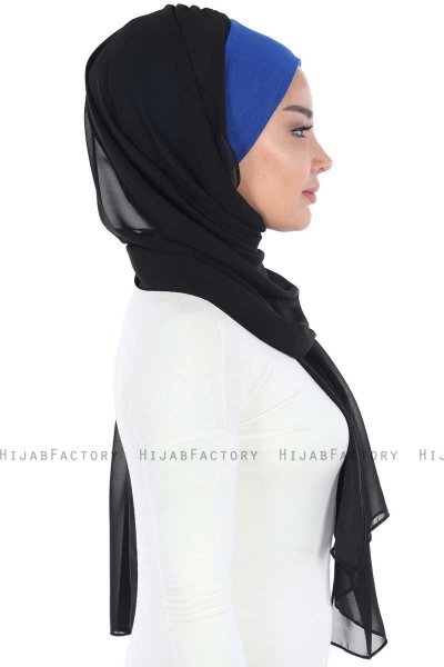 Vera - Blauw & Zwart Praktisch Chiffon Hijab