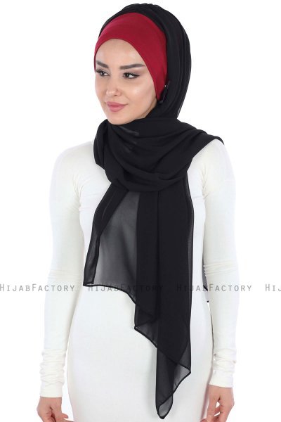 Vera - Bordeaux & Zwart Praktisch Chiffon Hijab