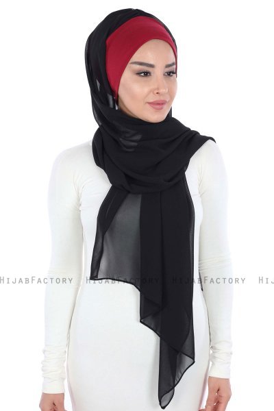 Vera - Bordeaux & Zwart Praktisch Chiffon Hijab