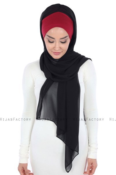 Vera - Bordeaux & Zwart Praktisch Chiffon Hijab