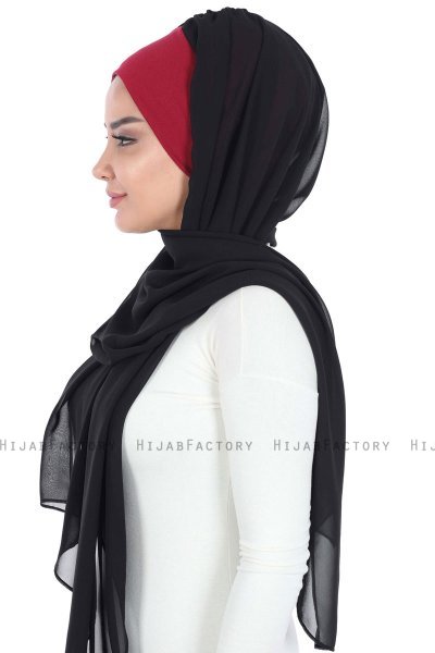 Vera - Bordeaux & Zwart Praktisch Chiffon Hijab