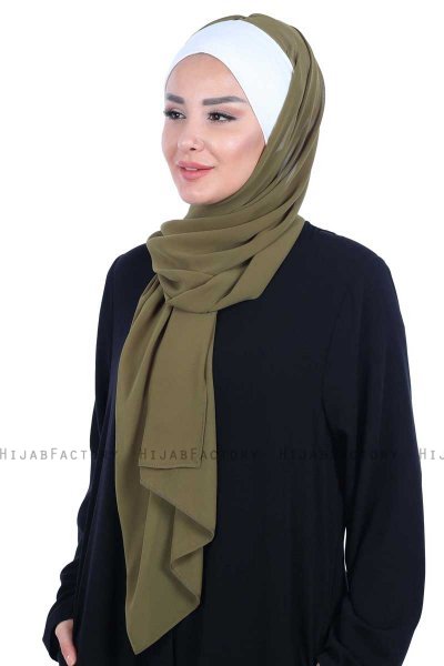Vera - Creme & Khaki Praktisch Chiffon Hijab